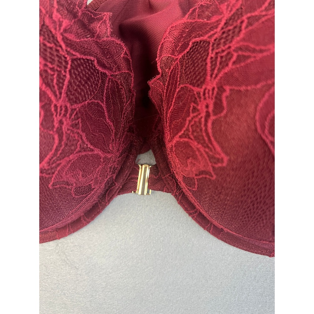 Auden Lace Push Up Plunge Bra Coquette Romantic Gothic Burgundy Nylon 42DDD - Picture 3 of 10